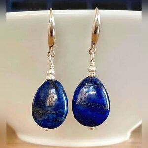 Pear Cut Natural Lapis Lazuli Dangle Earrings